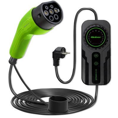 Qoltec Mobiles Ladegerät für Elektroautos (EV) mit 2-in-1-Ladegerät Typ 2 SCHUKO 3,5 kW 230 V LCD Tragbare Wandbox 5 m
