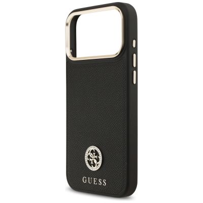 6. Guess Grained Strass Logo MagSafe Hülle für iPhone 17 Pro Max - Schwarz