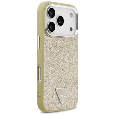 4. Guess Glitzer-Dreieck-Logo MagSafe Hülle für iPhone 17 Pro - Gold