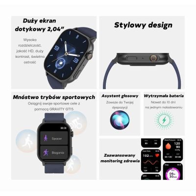 10. GRAVITY GT15-11 Damen-Smartwatch, marineblaues Silikonarmband + goldenes Armband