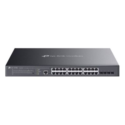 TP-Link Omada SG3428XMPP Netzwerkkabel, verwalteter L2+ Gigabit-Ethernet-Port (10/100/1000) mit PoE-Unterstützung, 1 HE, Schwarz