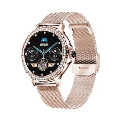 3. VELTORI VT320-1 Damen-Smartwatch, Goldarmband + rosa Silikonarmband