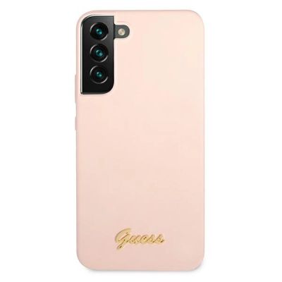 3. Guess GUHCS22MLSLMGPP S22+ S906 pink/pink Hardcase Silikon-Schriftzug Metall-Logo