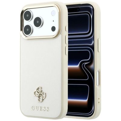 Guess Saffiano Small 4G & Classic Logo MagSafe Hülle für iPhone 18 Pro / 17 Pro - Beige