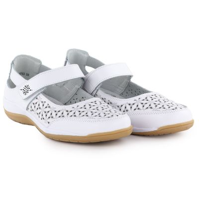 2. Weiße Damen-Lederschuhe mit Lochmuster und Klettverschluss, Jezzi 9763