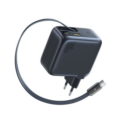 3. Baseus EnerCore CJ11 100W Wandladegerät mit USB-A- und USB-C-Anschlüssen und einziehbarem USB-C-Kabel – Schwarz