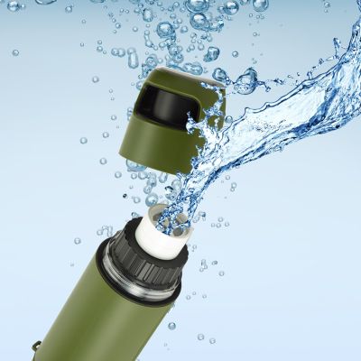 3. Extralink PURISOO+ Flasche mit Filtersystem und Pumpe, 400 ml, UF + ACF Filter, Wasserfilterflasche 0,4 l, Grün, Oliv