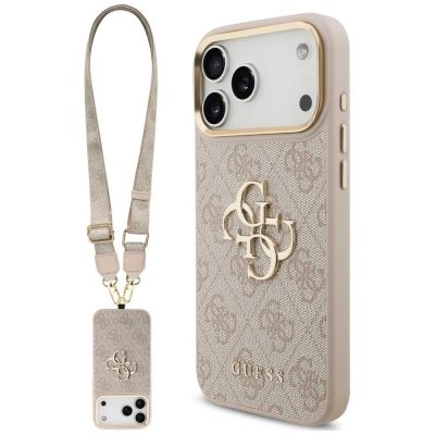Guess 4G Big 4G Classic Logo Big Strap Metal Buttons Hülle für iPhone 18 Pro / 17 Pro – Rosa
