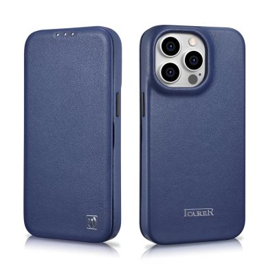 28. iCarer CE Premium Leather Folio Case iPhone 14 Pro Magnetic Flip Leather Folio Case MagSafe Blue (WMI14220714-BU)