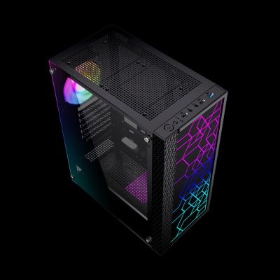 6. GEMBIRD FORNAX 2500 MIDI-TOWER-CASE (1x USB 3.0, 2x USB 2.0, HD-Audio, Seitenwand aus Glas) SCHWARZ