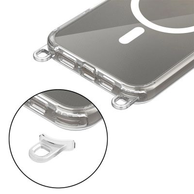 4. Tech-Protect Flexair Chain MagSafe Hülle für iPhone 16 - Transparent + 2 Tragebänder (Pink und Grau)