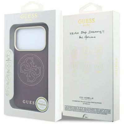 8. Guess Perforierte 4G Gold Logo Magsafe Hülle für iPhone 18 Pro / 17 Pro - Burgunderrot
