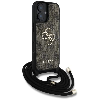 3. Guess 4G Big Logo Cord Stap Crossbody Case für iPhone 16 Braun