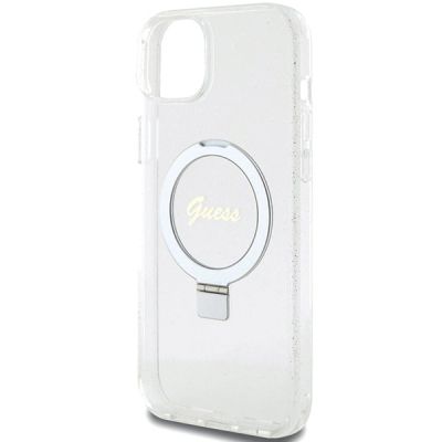 6. Guess GUHMP15MHRSGSD iPhone 15 Plus / 14 Plus 6,7" transparent/transparentes Hardcase Ring Stand Script Glitter MagSafe