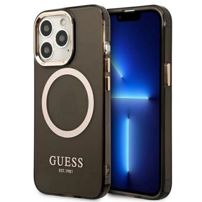 Guess Gold Outline Translucent MagSafe Hülle für iPhone 13 Pro / iPhone 13 – Schwarz
