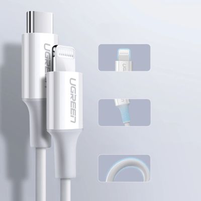13. Ugreen Kabel USB Typ C - Lightning 3A Kabel 0,25 m weiß (US171)