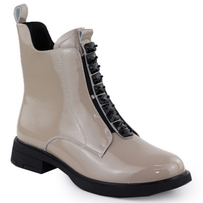 Damen-Ankle-Boots aus Lackleder in Beige, D&A S.Barski Premium Kollektion MR52-108
