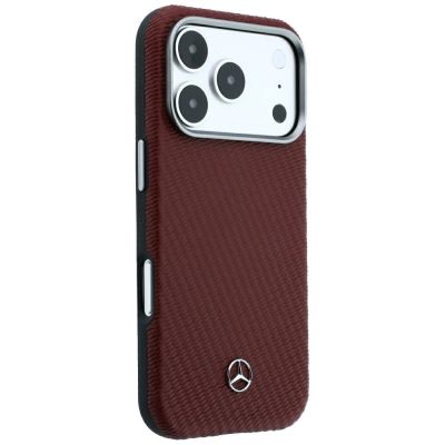 4. Mercedes Leder-Halbhülle in Holzoptik mit MagSafe-Funktion für iPhone 17 Pro Max / 18 Pro Max – Burgunderrot