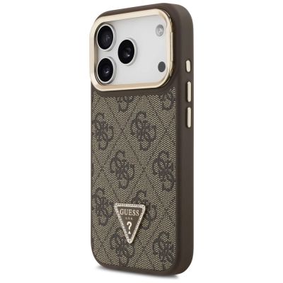 2. Guess 4G PU Dreieck-Logo & Standkamera Magsafe Hülle für iPhone 17 Pro - Braun