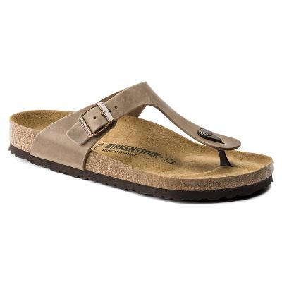 7. Birkenstock Gizeh Oiled Leather Tobacco Brown Regular Wide Damen Flip-Flops (0943811)
