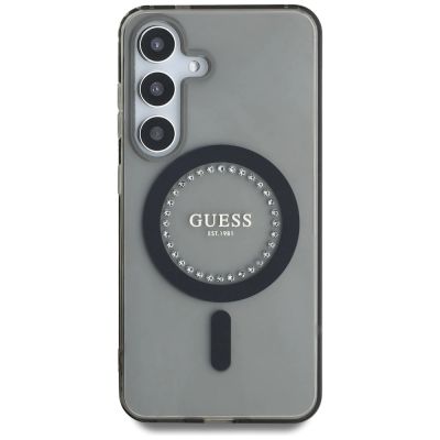 3. Guess Strass bedrucktes klassisches Logo MagSafe Samsung Galaxy S25 Hülle schwarz