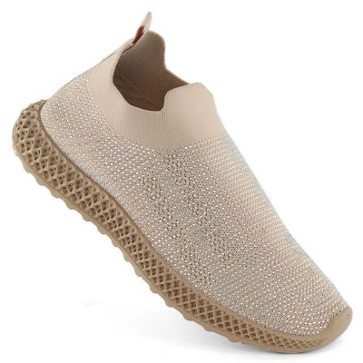3. D&A W OLI257A beige Slip-On-Sneaker mit Strasssteinen