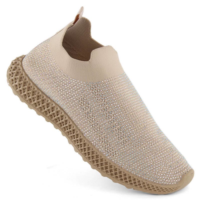3. D&A W OLI257A beige Slip-On-Sneaker mit Strasssteinen