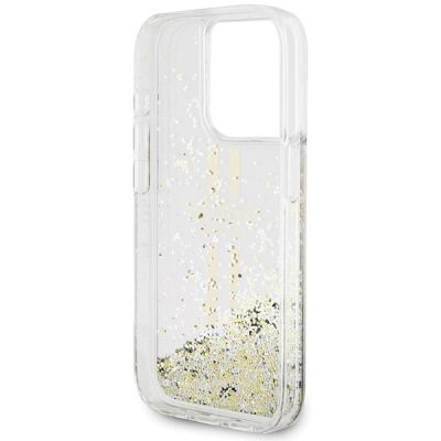 7. Guess Liquid Glitter Gold Stripes Hülle für iPhone 15 Pro Max – transparent