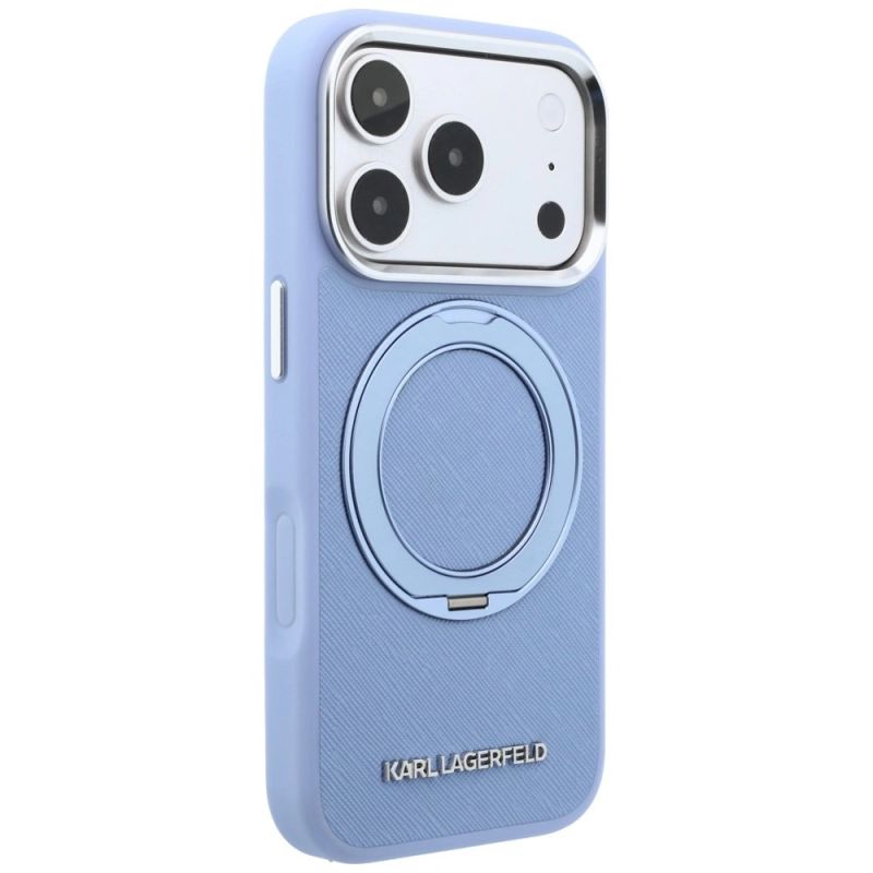4. Karl Lagerfeld Ring Stand 360 Saffiano Classic Logo MagSafe Hülle für iPhone 18 Pro / 17 Pro - Hellblau
