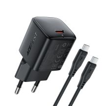 Acefast A118 30W GaN USB-C Wandladegerät mit USB-C-Kabel (1,2 m) – Schwarz