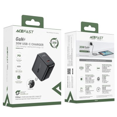 4. Acefast A23 30W GaN USB-C US-Wandladegerät – Schwarz