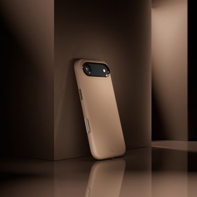 8. Puro Icon Mag Pro Flüssigsilikonhülle für iPhone 17 Air, MagSafe-kompatibel, mit Kameraschutz und Aluminiumknöpfen – Braun