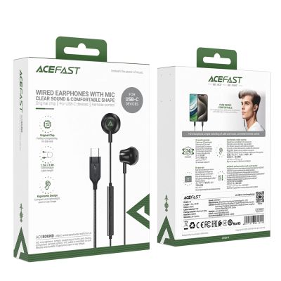 5. Acefast L2 In-Ear-Kopfhörer mit USB-C-Anschluss, Mikrofon und Fernbedienung 1,2 m – Schwarz