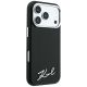 4. Karl Lagerfeld Saffiano MagSafe Hülle mit kleinem Schriftzug und Metalllogo für iPhone 17 Pro Max / 18 Pro Max – Schwarz