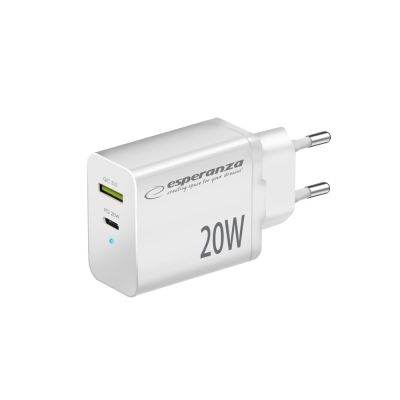 ESPERANZA NETZLADEGERÄT 20 W USB-C PD 20 W / USB-A QC 3.0 18 W WEISS EZC105W