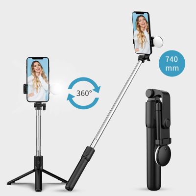 7. Selfie-Stick WR1YXS Teleskopstativ 0,71 m mit runder Lampe – Schwarz