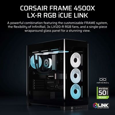 2. Corsair FRAME 4500X LX-R RGB Midi-Tower-Gehäuse mit Seitenwand aus gehärtetem Glas, Schwarz