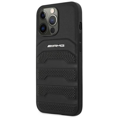 2. AMG AMHCP14LGSEBK iPhone 14 Pro 6.1 "schwarz / schwarzes Hardcase Leder geprägte Linien
