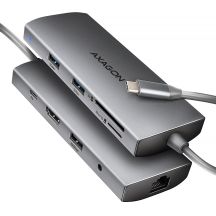 AXAGON HMC-8HLSA Multiport-Hub USB-C 3.2 Gen 1, 3x USB-A + 4K/60Hz HDMI + SD/microSD, Gigabit-LAN, Audio, PD 100W - Silber