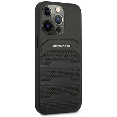 4. AMG AMHCP14LGSEBK iPhone 14 Pro 6.1 "schwarz / schwarzes Hardcase Leder geprägte Linien