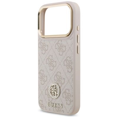 6. Guess 4G Strass Logo & Big Strap Metal Buttons MagSafe Case für iPhone 17 Pro - Pink