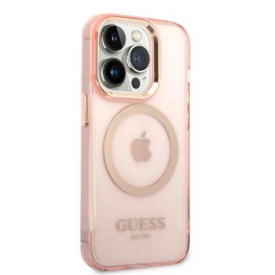 4. Guess GUHMP14LHTCMP iPhone 14 Pro 6,1" rosa/rosa Hartschale Gold Outline Translucent MagSafe