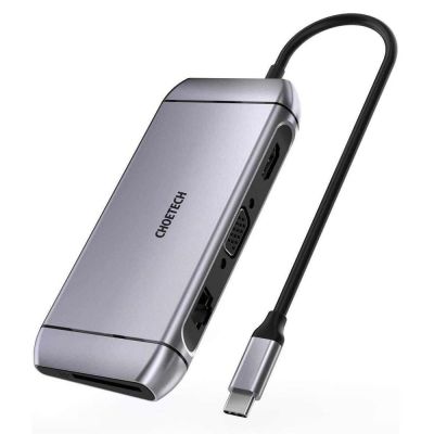 Choetech 9in1 Multifunktions-HUB USB Typ C - 3x USB 3.2 Gen 1 / SD- und TF-Kartenleser / HDMI 4K 30Hz / VGA Full HD 60Hz / USB Typ C / RJ45 grau (HUB-M15 grau)