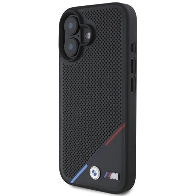 2. BMW M Perforated Tricolor Line MagSafe Hülle für iPhone 16 Plus – Schwarz