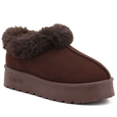 Braune Big Star Plateau-Schneestiefel für Damen mit Fellbesatz UU274203