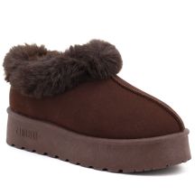 Braune Big Star Plateau-Schneestiefel für Damen mit Fellbesatz UU274203
