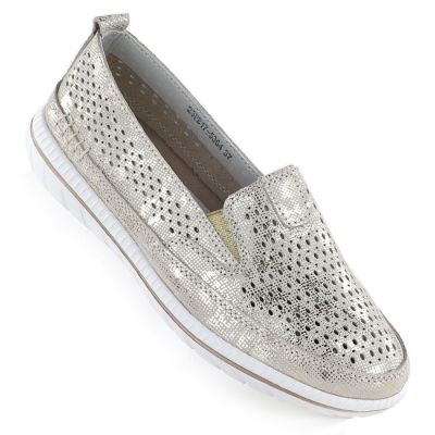 Damen-Lederschuhe mit durchbrochenem Muster in Gold, Jezzi 5364