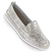 Damen-Lederschuhe mit durchbrochenem Muster in Gold, Jezzi 5364