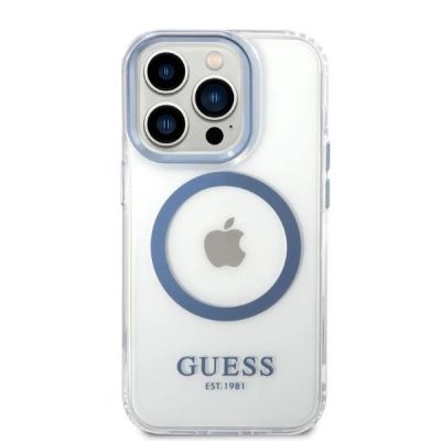 3. Guess Metal Outline MagSafe-Hülle für iPhone 14 Pro – blau