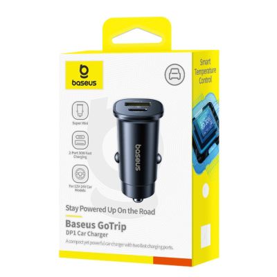 8. Baseus GoTrip USB-C / USB-A 30W Autoladegerät - Schwarz